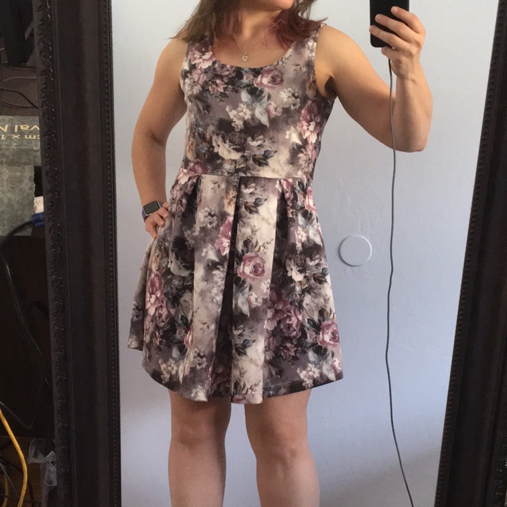 Pink and Gray Watercolor print floral dress